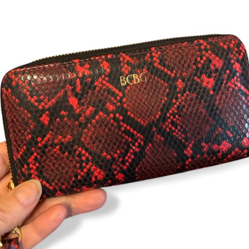 BCBG Red and Black Women's Clutch Wallet snakeskin pattern